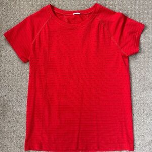 Athleta Momentum Seamless Short Sleeve Tee, Cardinal Stripe, Size Large